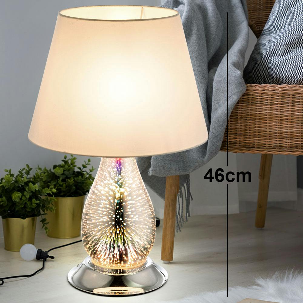 Design Nacht Tisch Leuchte 3D Effekt Glas Wohn Schlaf Zimmer Textil Lese Lampe