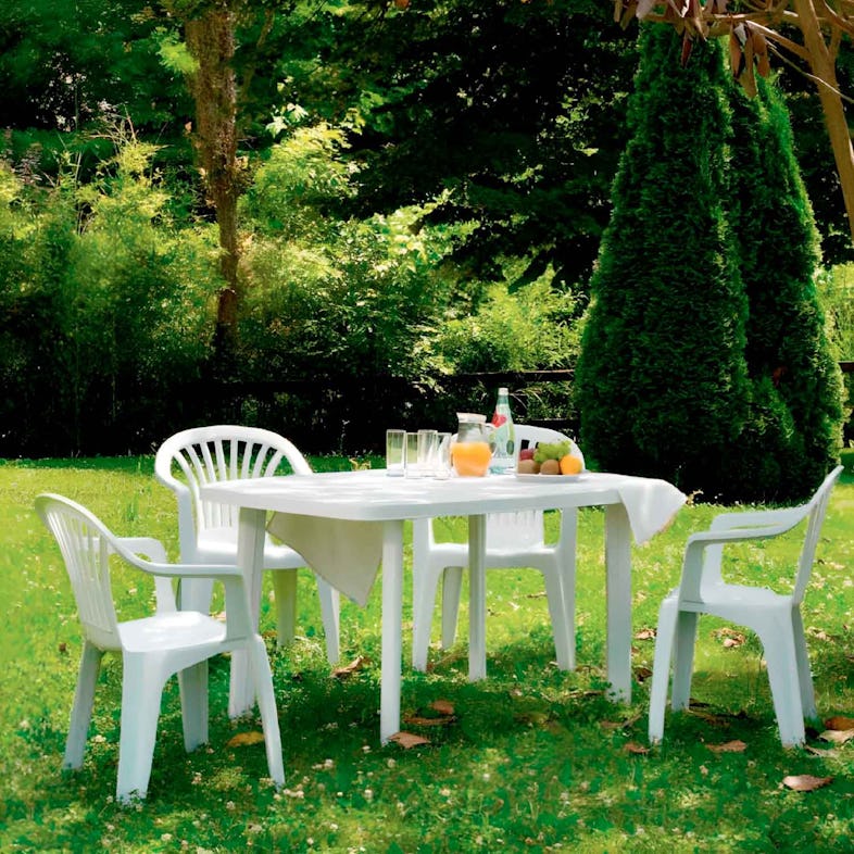 Tavolo da giardino in plastica, rettangolare, foro per ombrellone