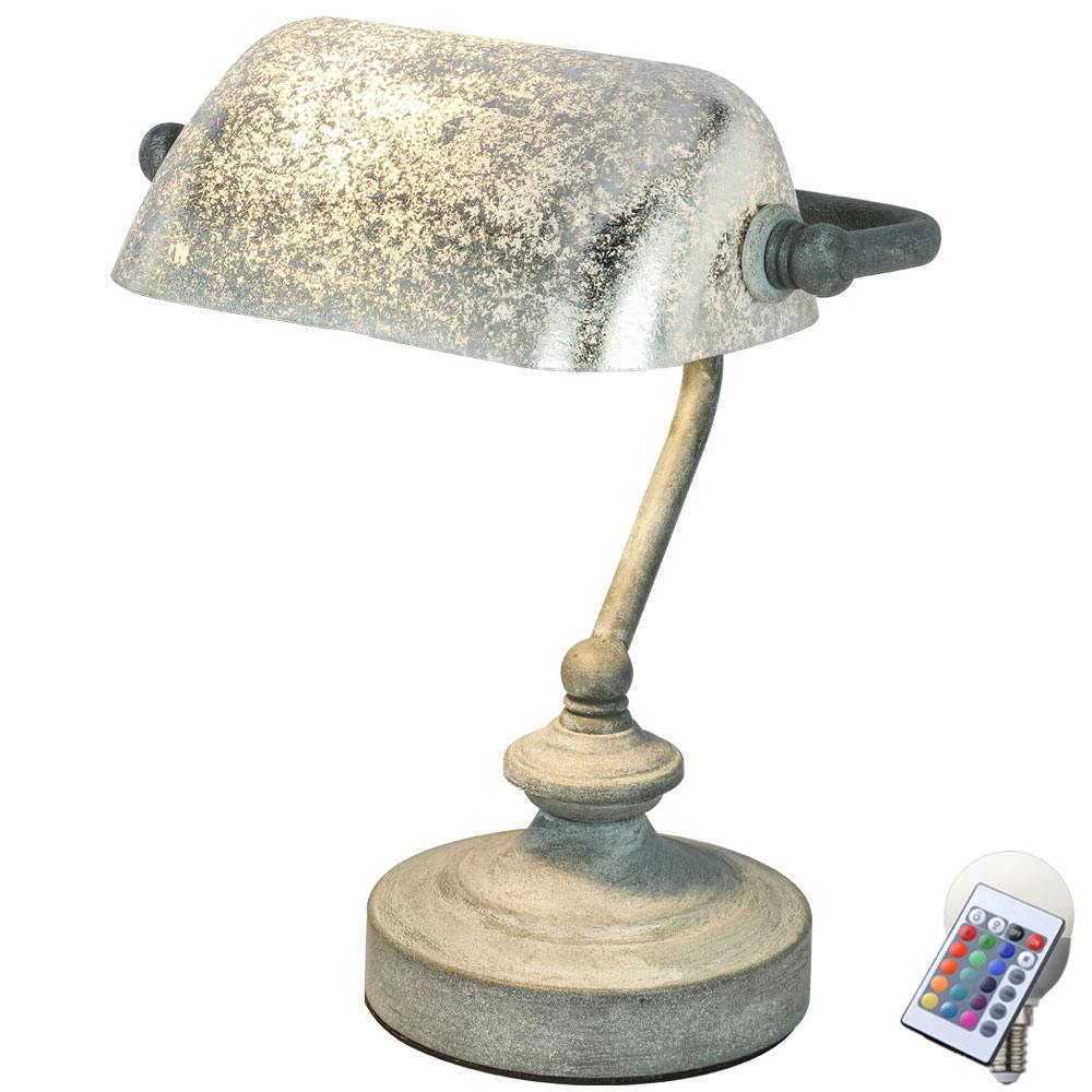 Vintage LED Tisch Leuchte Banker Beleuchtung Büro Beistell Lampe Blattsilber 