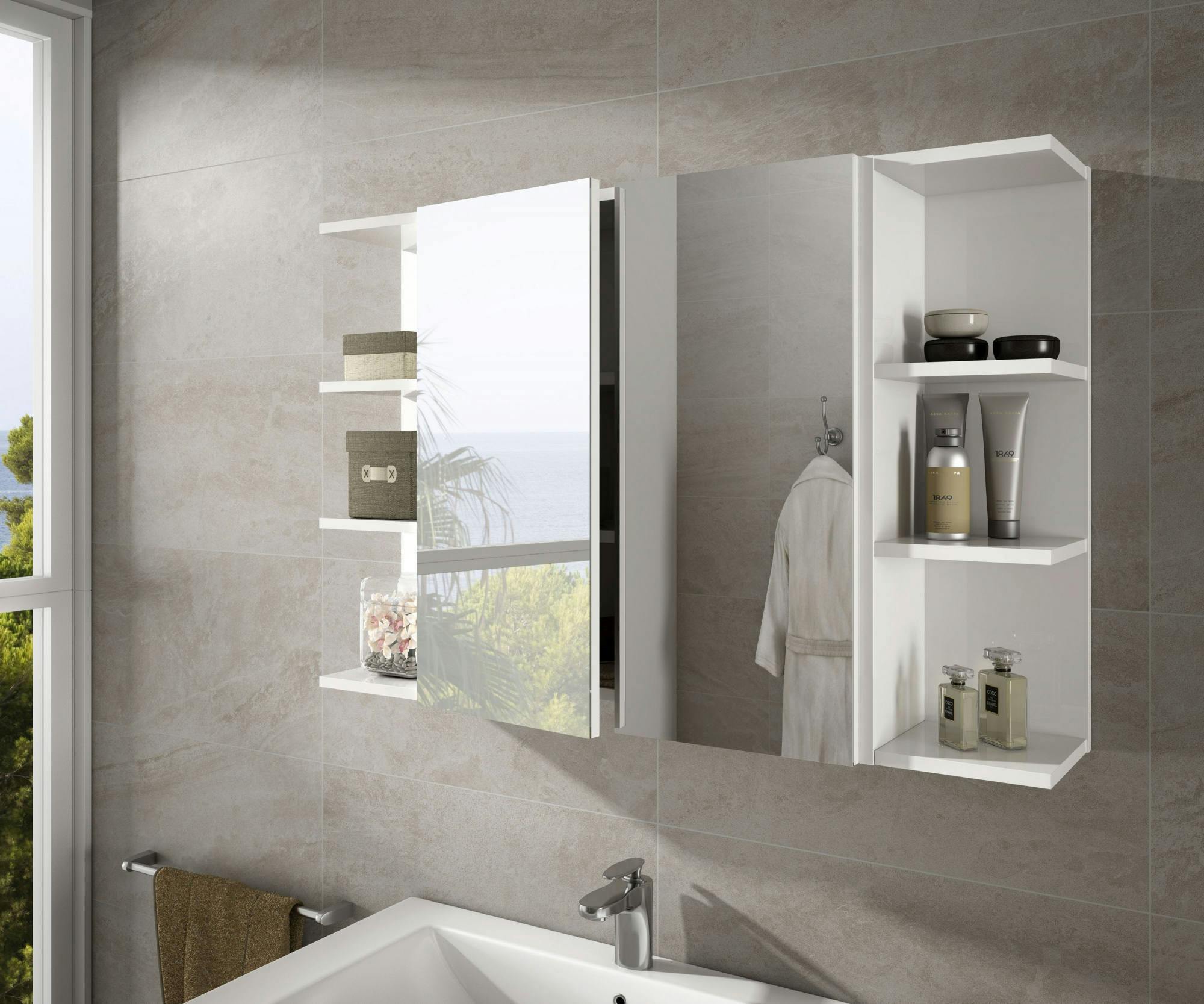 Dmora - Mobile sottolavabo Dfell, Mobiletto per bagno sospeso, Armadio a 2  cassetti e specchio, 80x45h57 cm