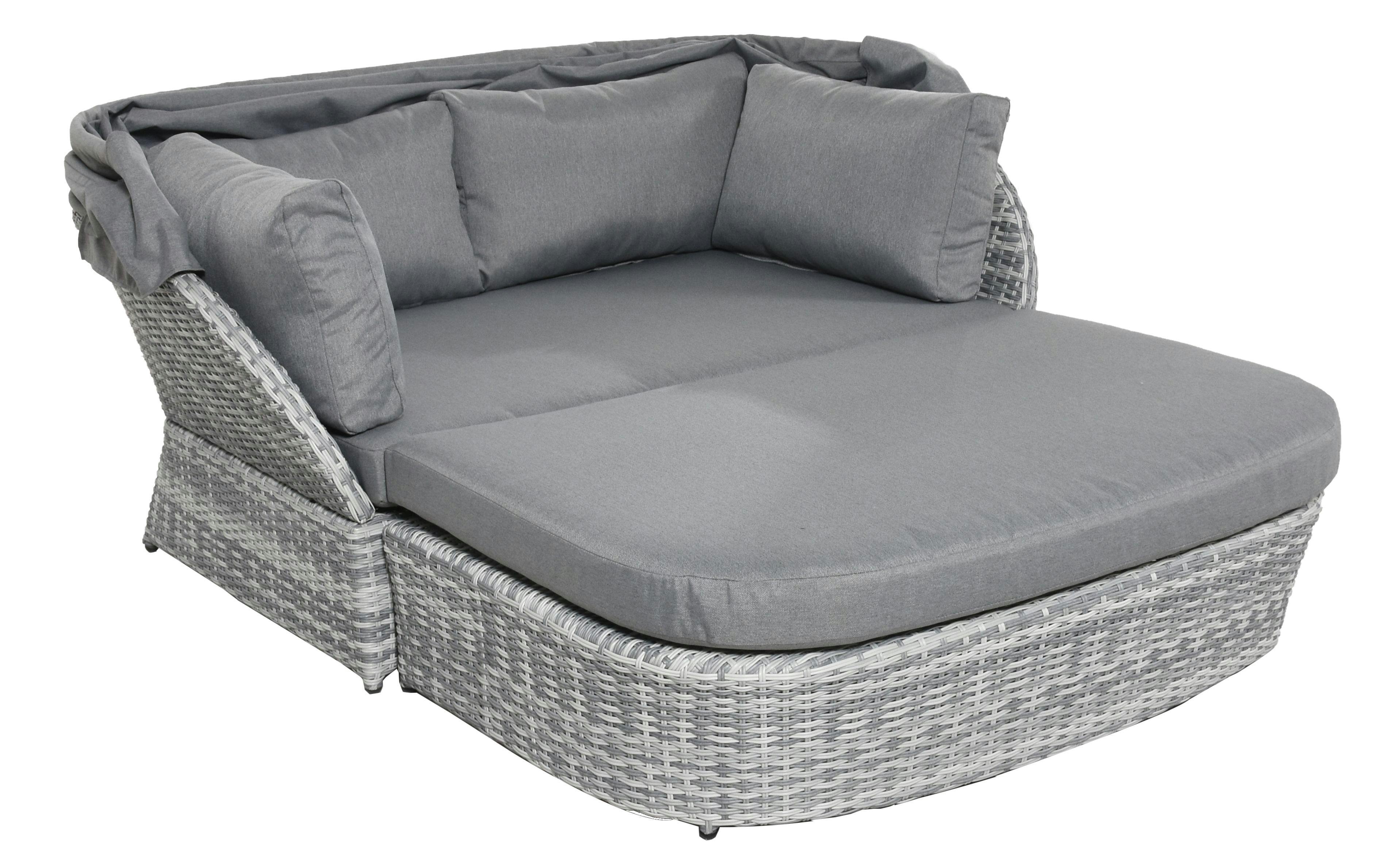 Creative Living Loungebett mit Dach, 154 x 107 x 65 cm, PE-Rattan, grau