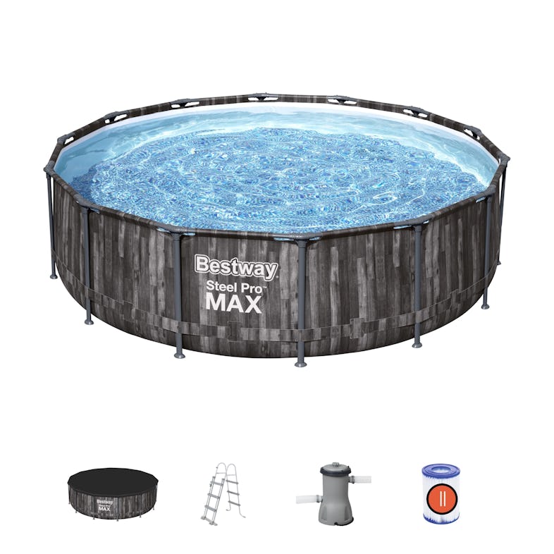 Bestway Pool-Set Steel Pro MAX GS, Stahl / PVC, Ø 4.27 x 1.07 m, mit  Filterpumpe, Holz-Optik (Mooreiche), rund, 13030 L | METRO Marktplatz