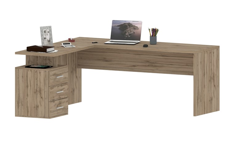 Web Furniture NEW SELINA Scrivania ad Angolo Melaminico 3 Cassetti  160x180cm Wotan Oak