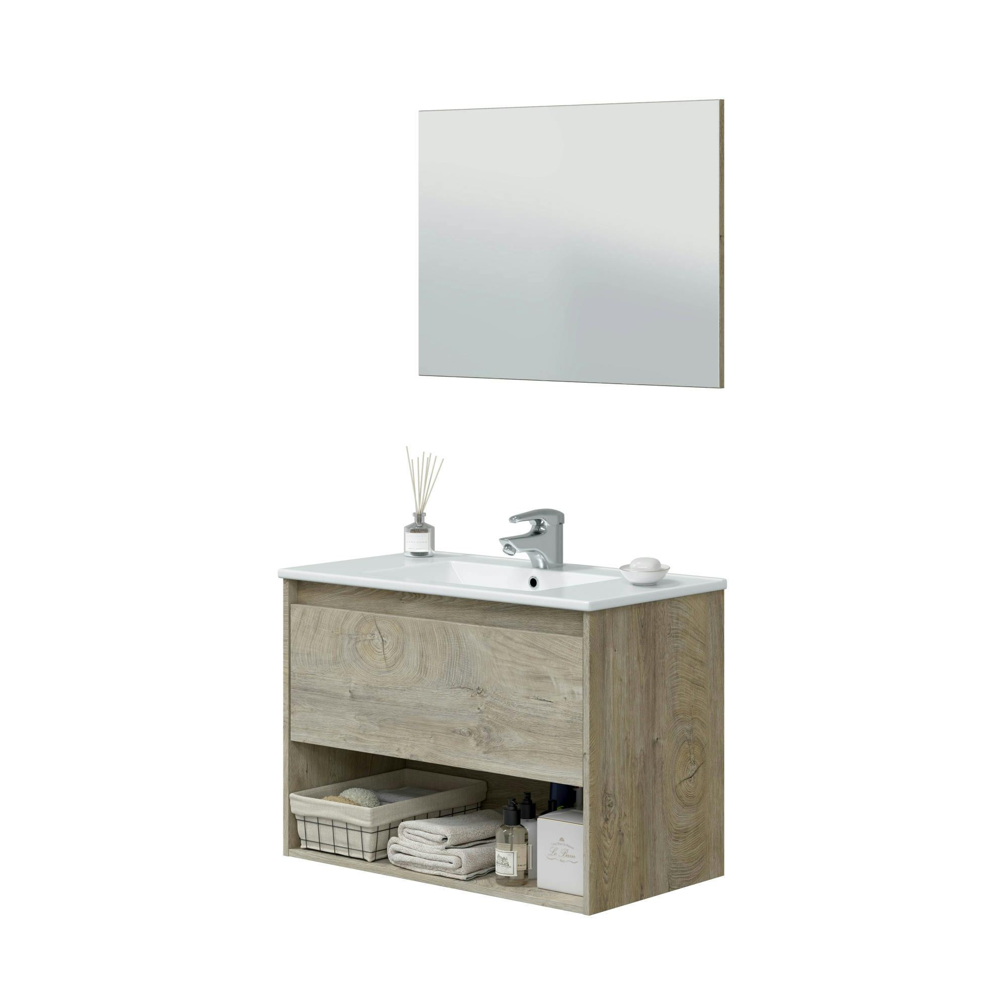 Dmora Mobile Bagno Due cassetti e Uno Specchio per lavabo da