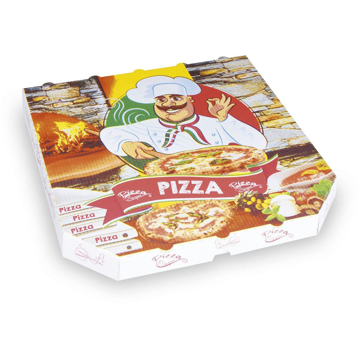 Pizzakarton aus Mikrowellpappe mit neutralem Motiv 28 x 28 x 3 cm 