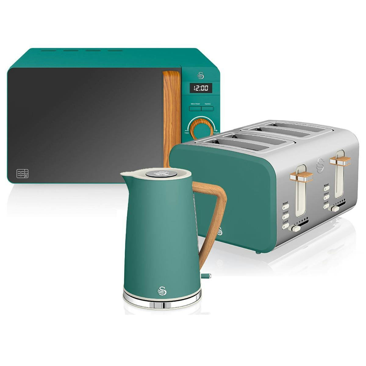 SWAN STRP1061GRENEU Set da colazione Bollitore Tostapane Pane Microonde 20L  Verde Noridc, Verde, 2200W