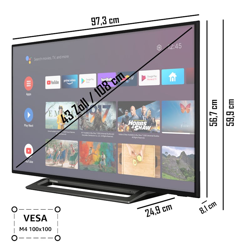 HDR, 43 | 43LA3B63DGW Zoll Triple-Tuner) / TV Toshiba Android Marktplatz (Full HD, Assistant, Fernseher Smart METRO Google