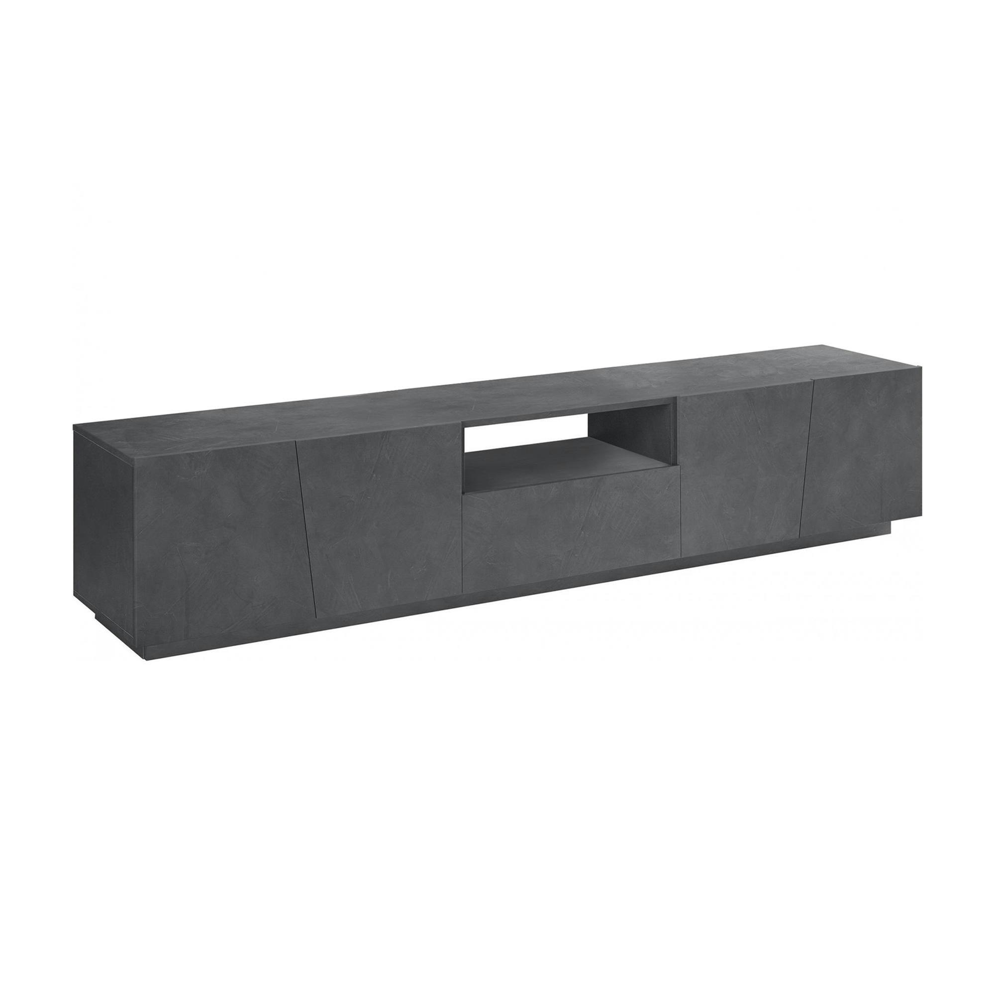 Dmora Mobile porta TV Paul, Credenza bassa da soggiorno, Base porta TV, 100%  Made in Italy, cm 220x43h46, Ardesia, con luce LED