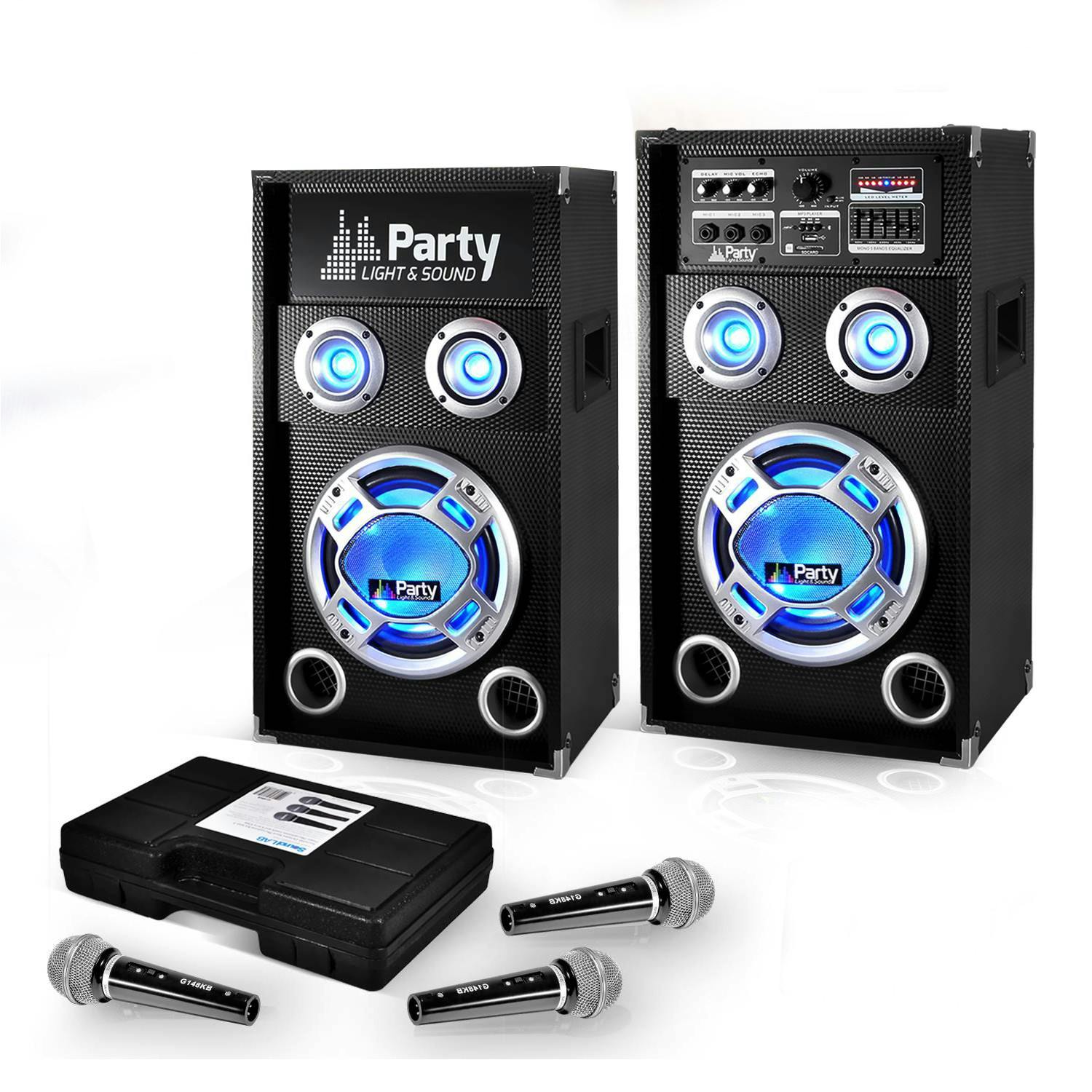 Amplificateur Skytronic karaoké USB/SD/FM 160W + 2 Enceintes HiFi 140W + 2  Micros noir