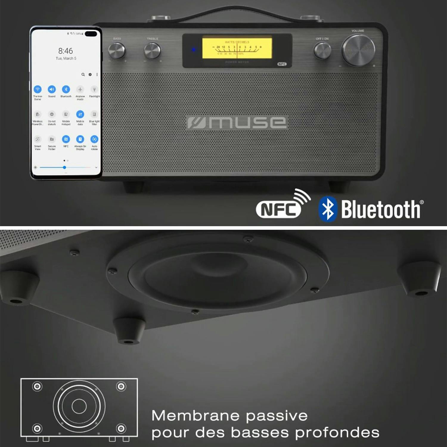 muse m670bt enceinte bluetooth stereo.bt.2x20w.aux.nfc.