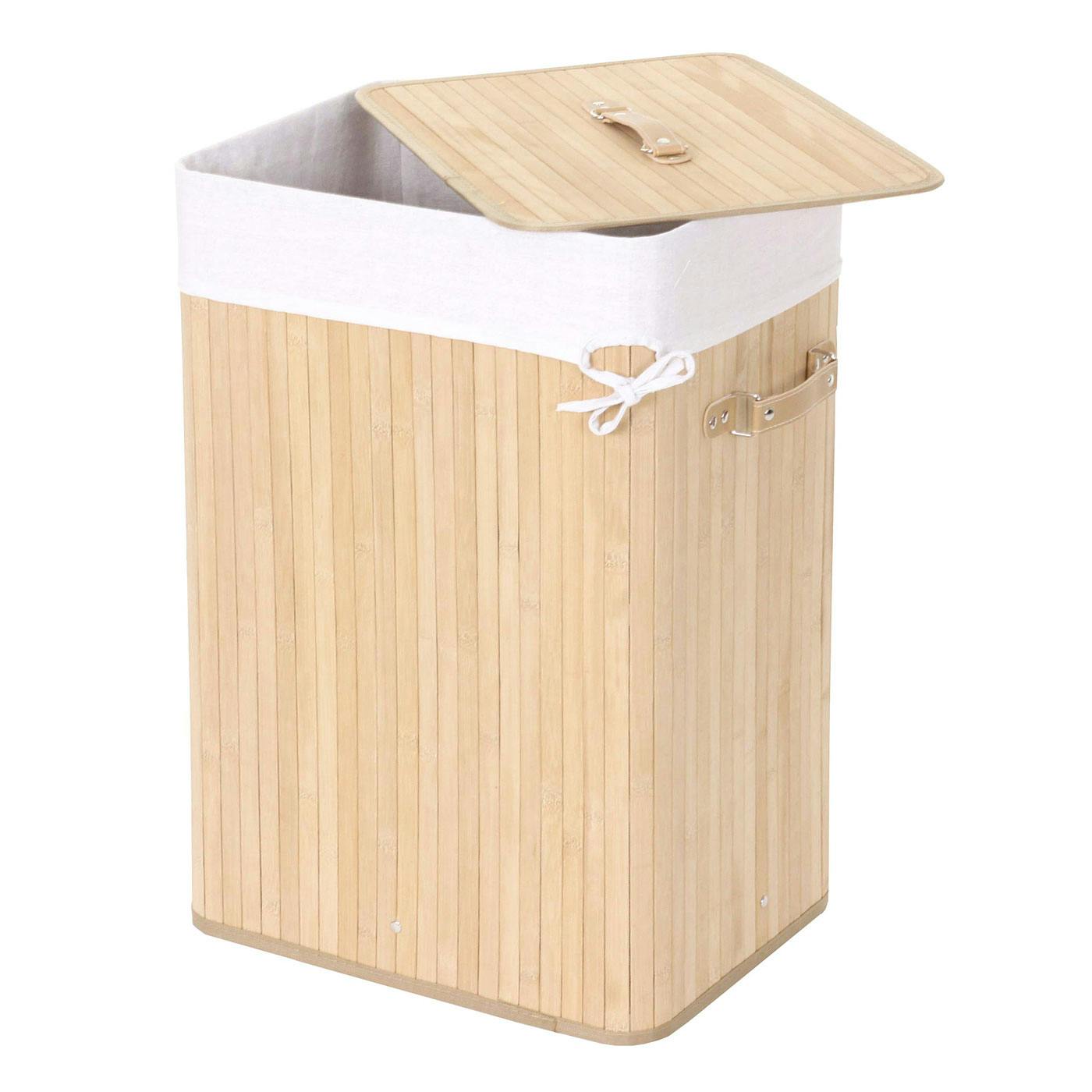 Cesto para Ropa Sucia Plegable con Tapa Cubo para Colada Rectangular Bambú  70L