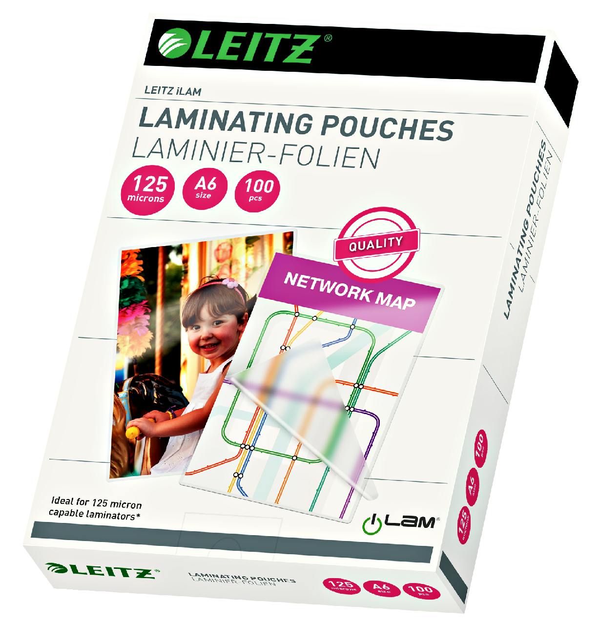 Leitz Quality Buste Pouch per la Plastificazione Ermetica, Formato A6, 2 x  125 Micron, Transparente (Standard)