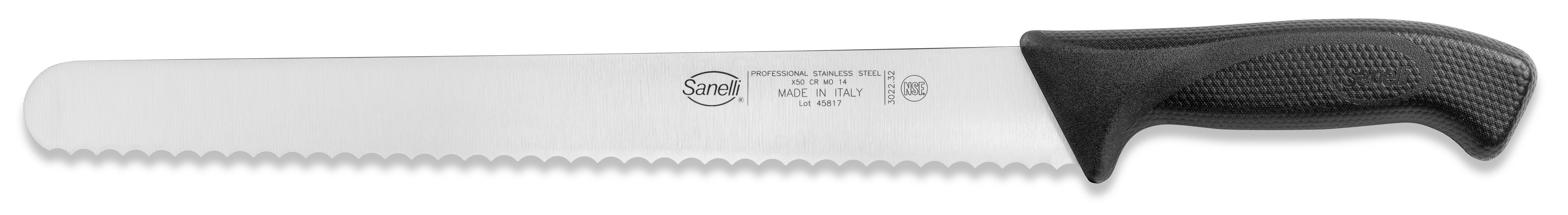 Sanelli Coltello Pane Cm.32 Skin in Acciaio Inox Professionale, Manico con  microtexture antiscivolo Nero