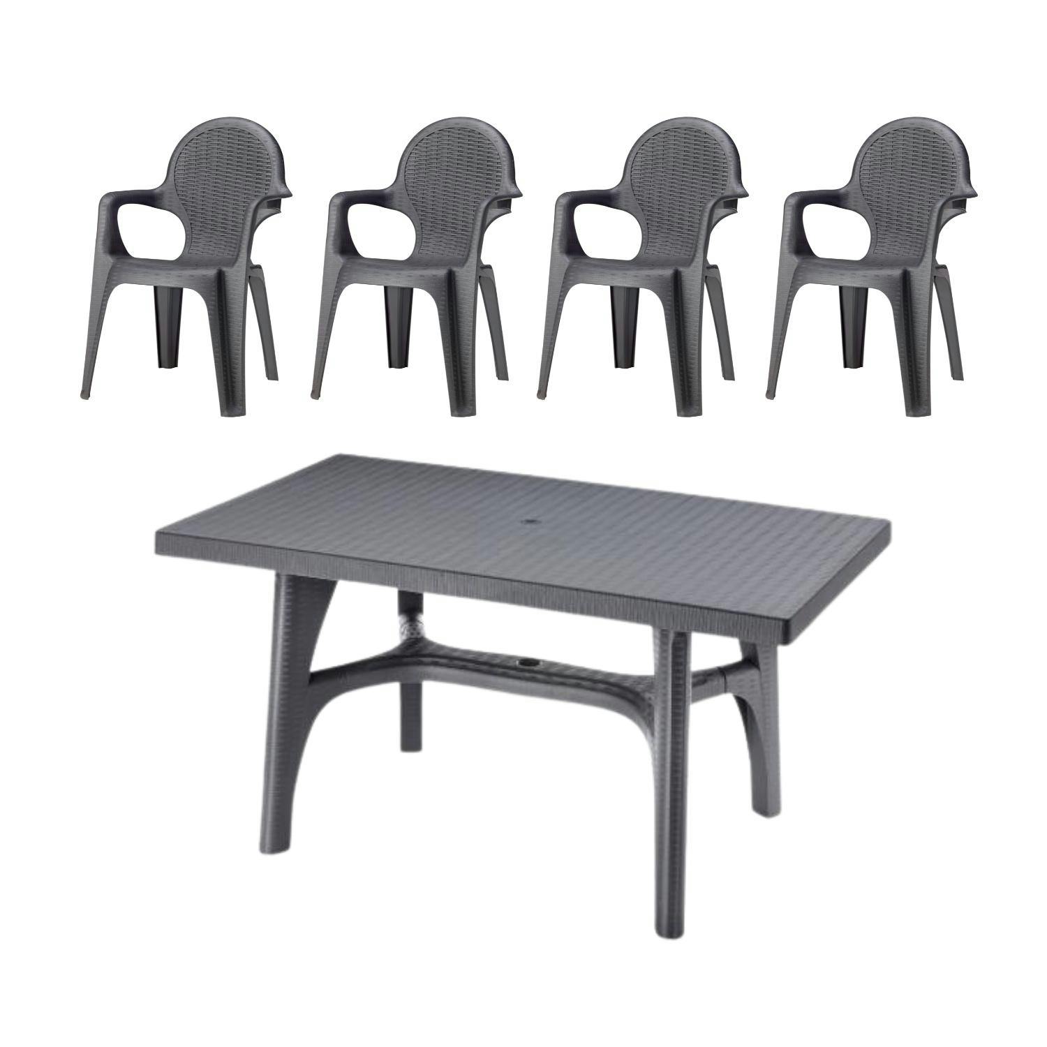 Conjunto de mesas y sillas de jardín, Sillones apilables, Resina, Color