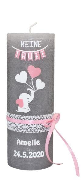 Taufkerze Mädchen verziert 190 x 68 mm, mit individueller