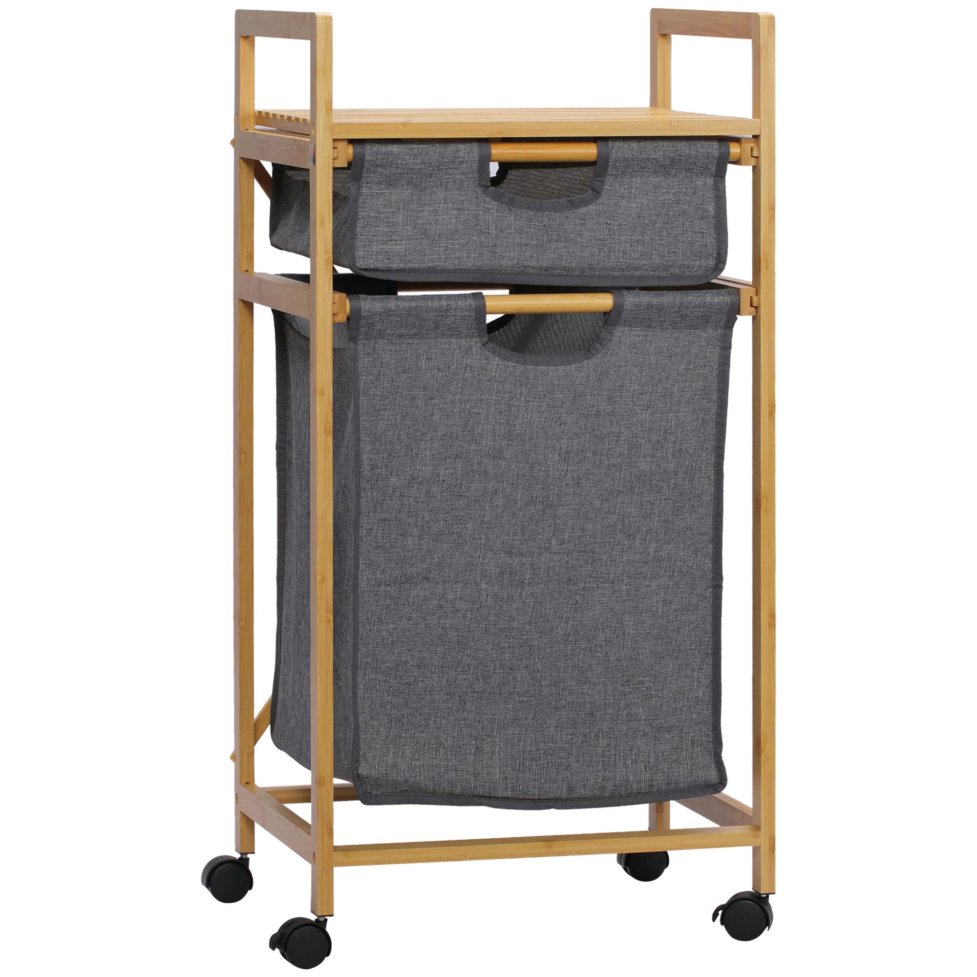 Cesto para ropa sucia Homcom 2 compartimentos+tapa bambú 63x52x32