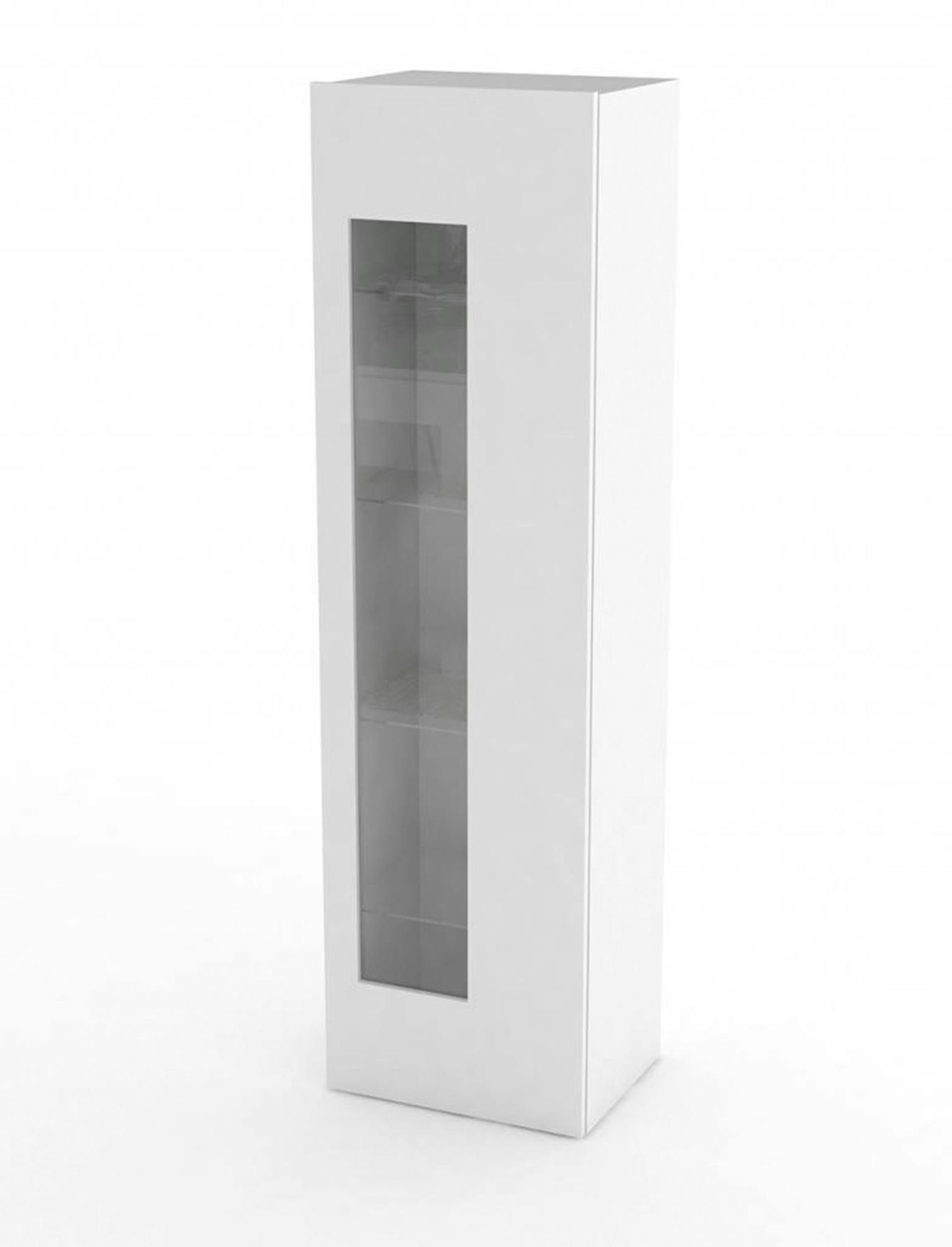 Dmora Vetrina Mimmo, Credenza con anta a vetro, Mobile da soggiorno  multiuso, 100% Made in Italy, cm 45x34h162, Bianco lucido