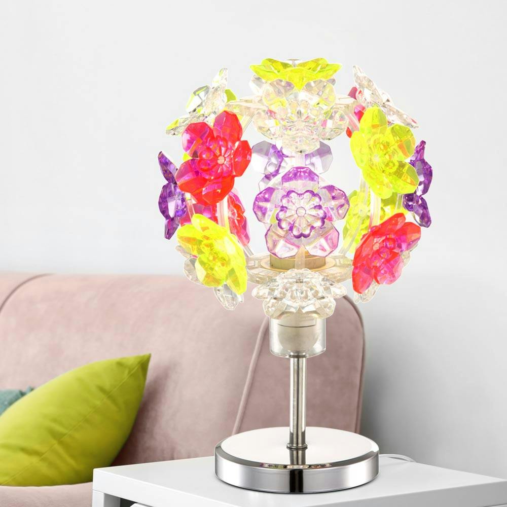 LED Nacht Schreib Tisch Leuchte Blumen Blüten Lampe Chrom Strahler multicolor 