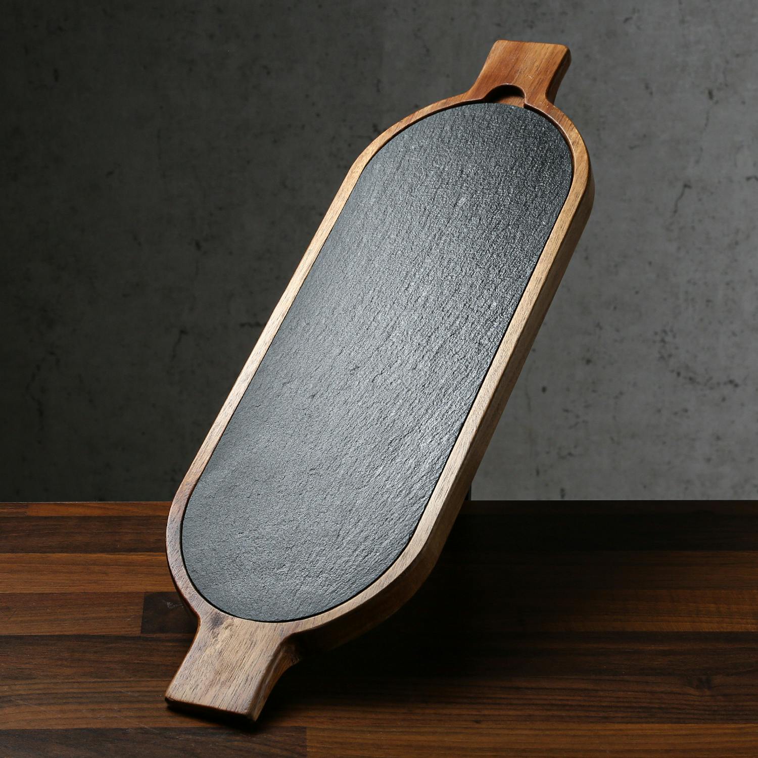 preisattraktiv Tablett Servierbrett ellipse mit Marktplatz Schieferplatte Käseplatte | METRO Akazienholz