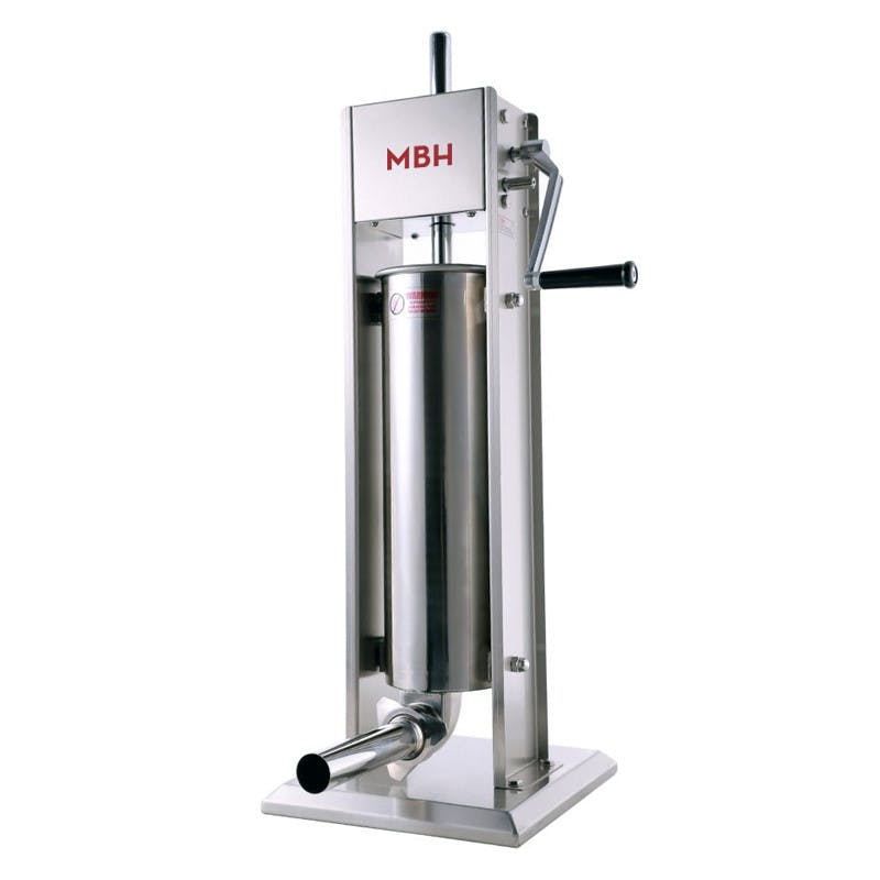 MBH - Embutidora industrial de salchichas manual 7 litros INOX para  hostelería. Máquina para embutir chorizos profesional vertical.