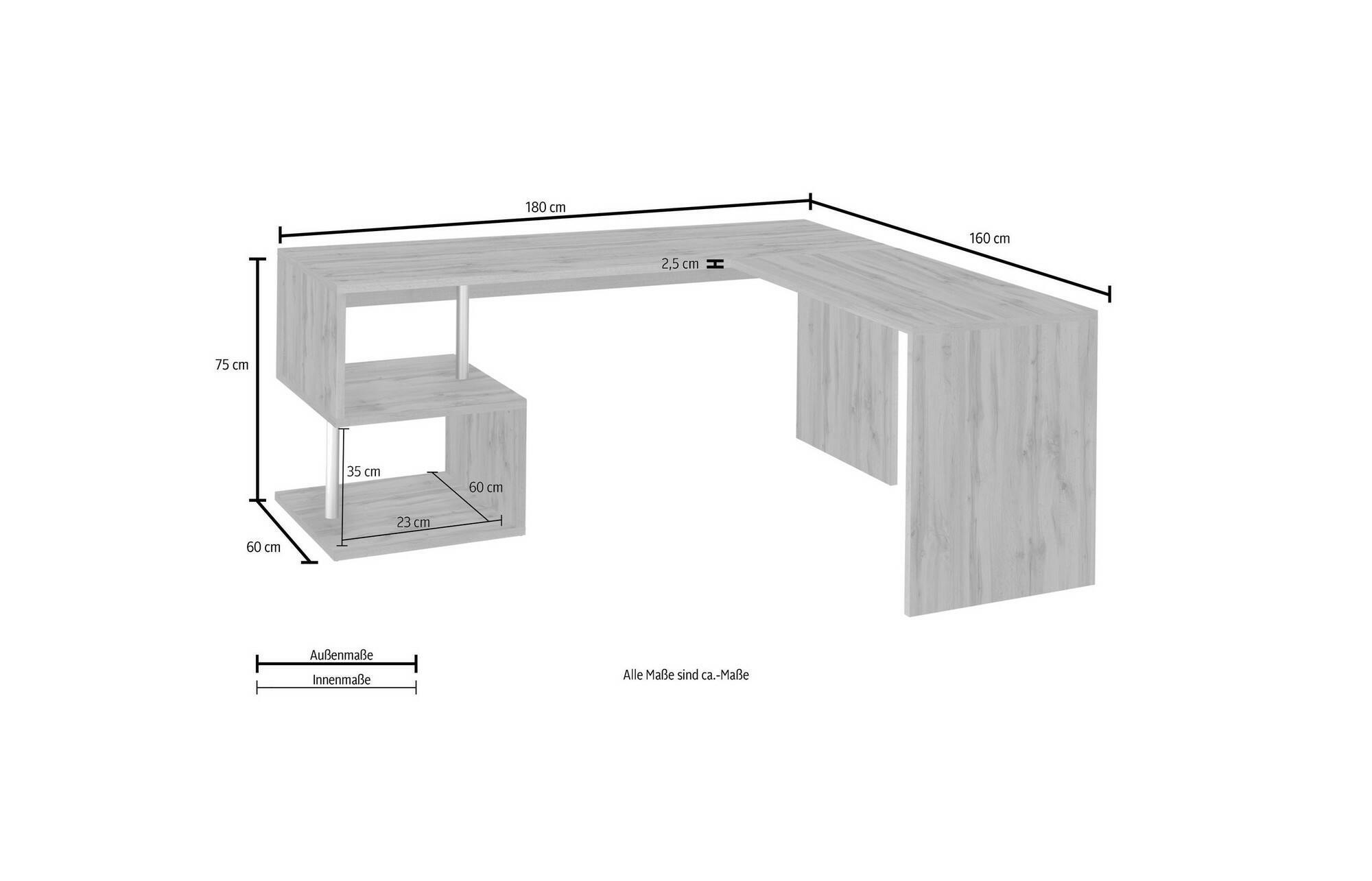 Dmora Scrivania Mark, Scrittoio angolare porta PC, Tavolo multiuso per  ufficio, Scrivania salvaspazio multiposizione, cm 160x60h75, Bianco lucido