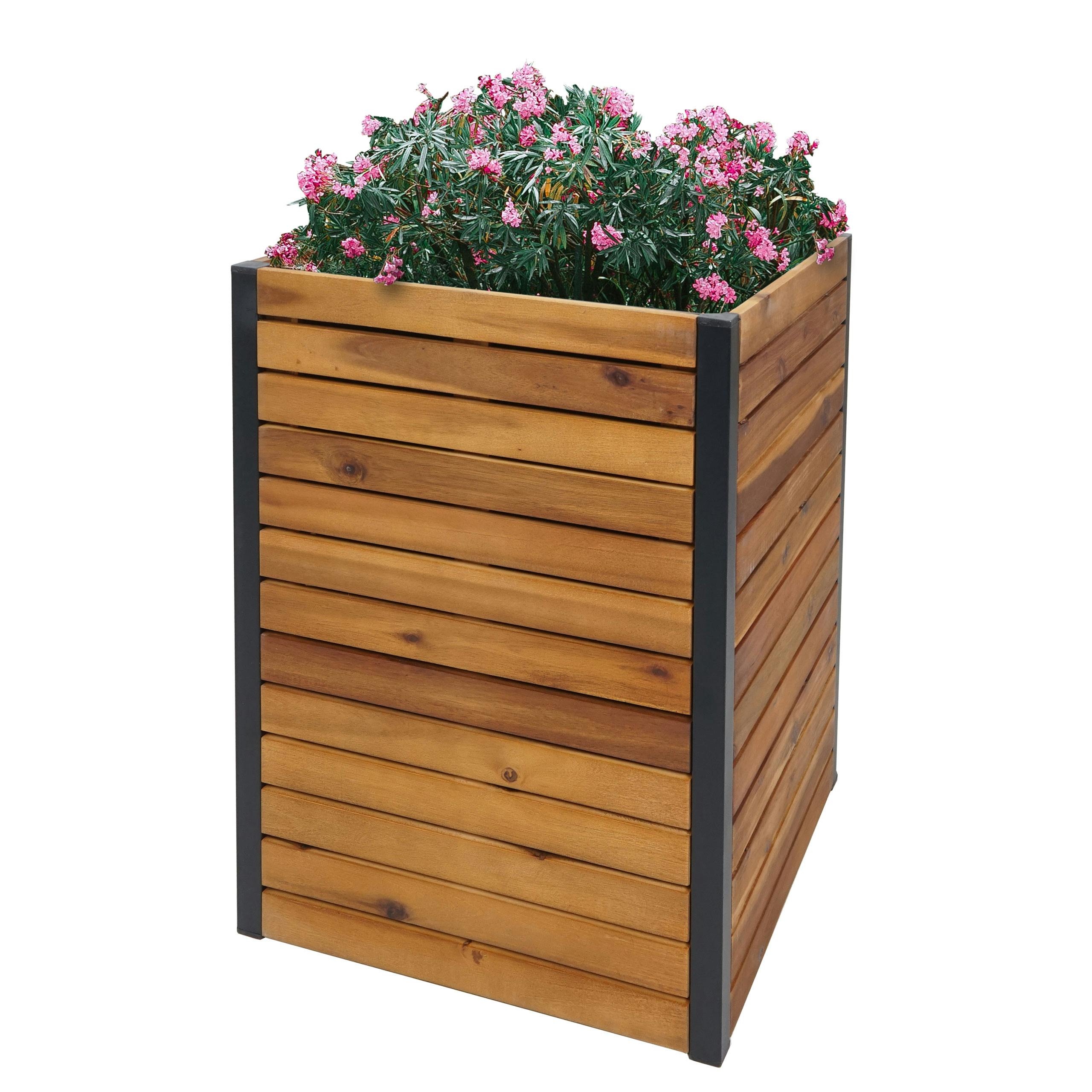 braun METRO Outdoor MVG-zertifiziert Holz Pflanzkasten | Akazie Hochbeet Blumenkasten, 60x42x42cm HWC-L23, ~ Marktplatz Aluminium