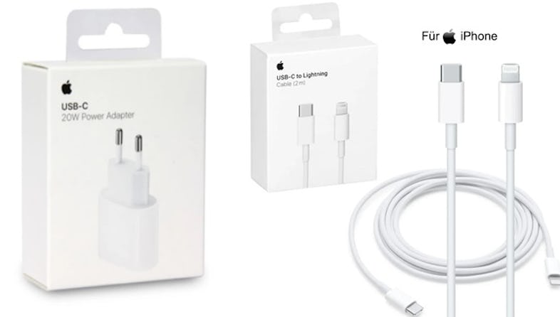 Apple 20W USB-C Ladegerät +2m USB-C Lightning Ladekabel für iPhone