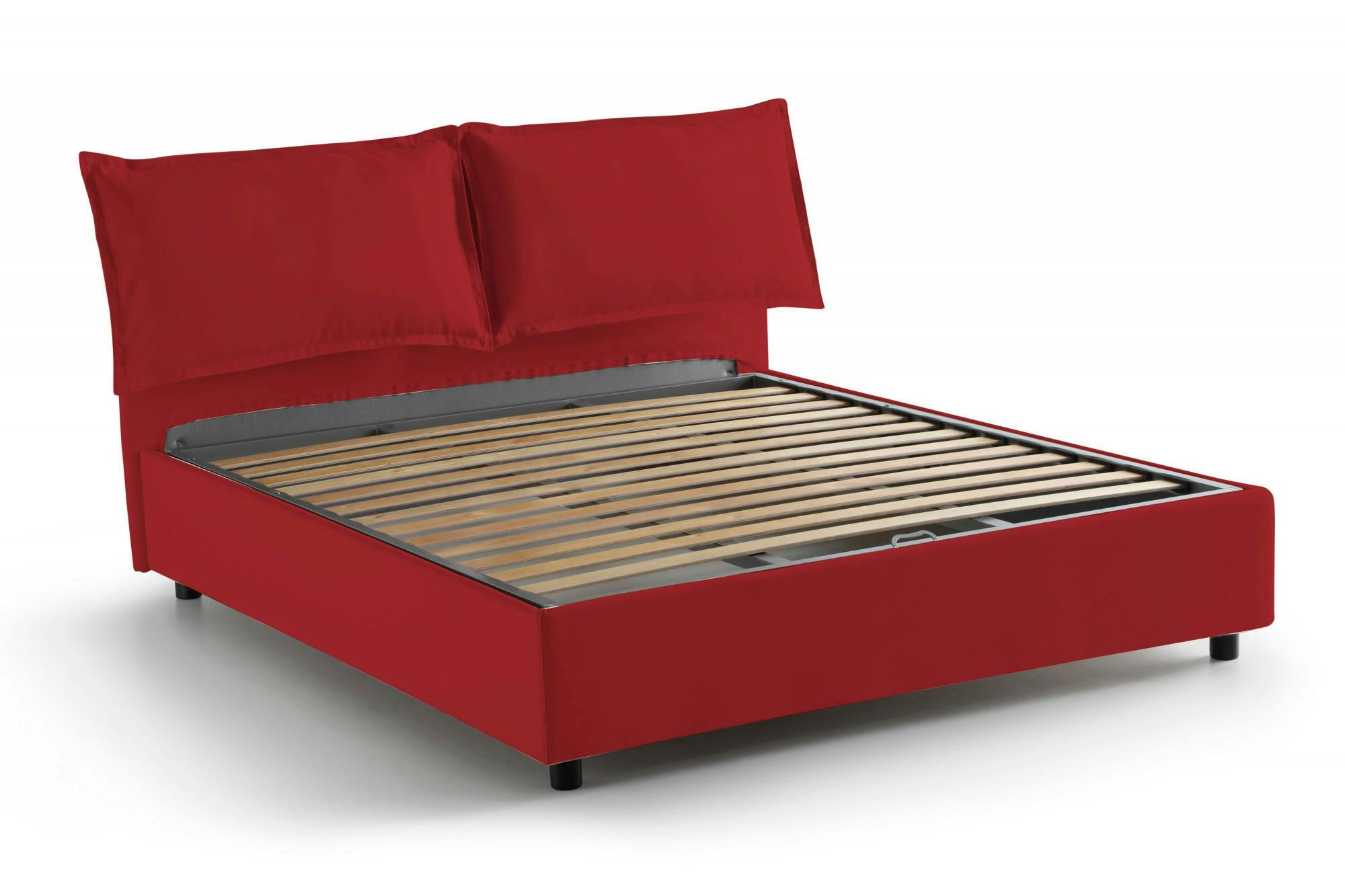 Dmora Letto matrimoniale Agnese, Letto contenitore con rivestimento in  tessuto, 100% Made in Italy, adatto per materasso Cm 140x190, Rosso