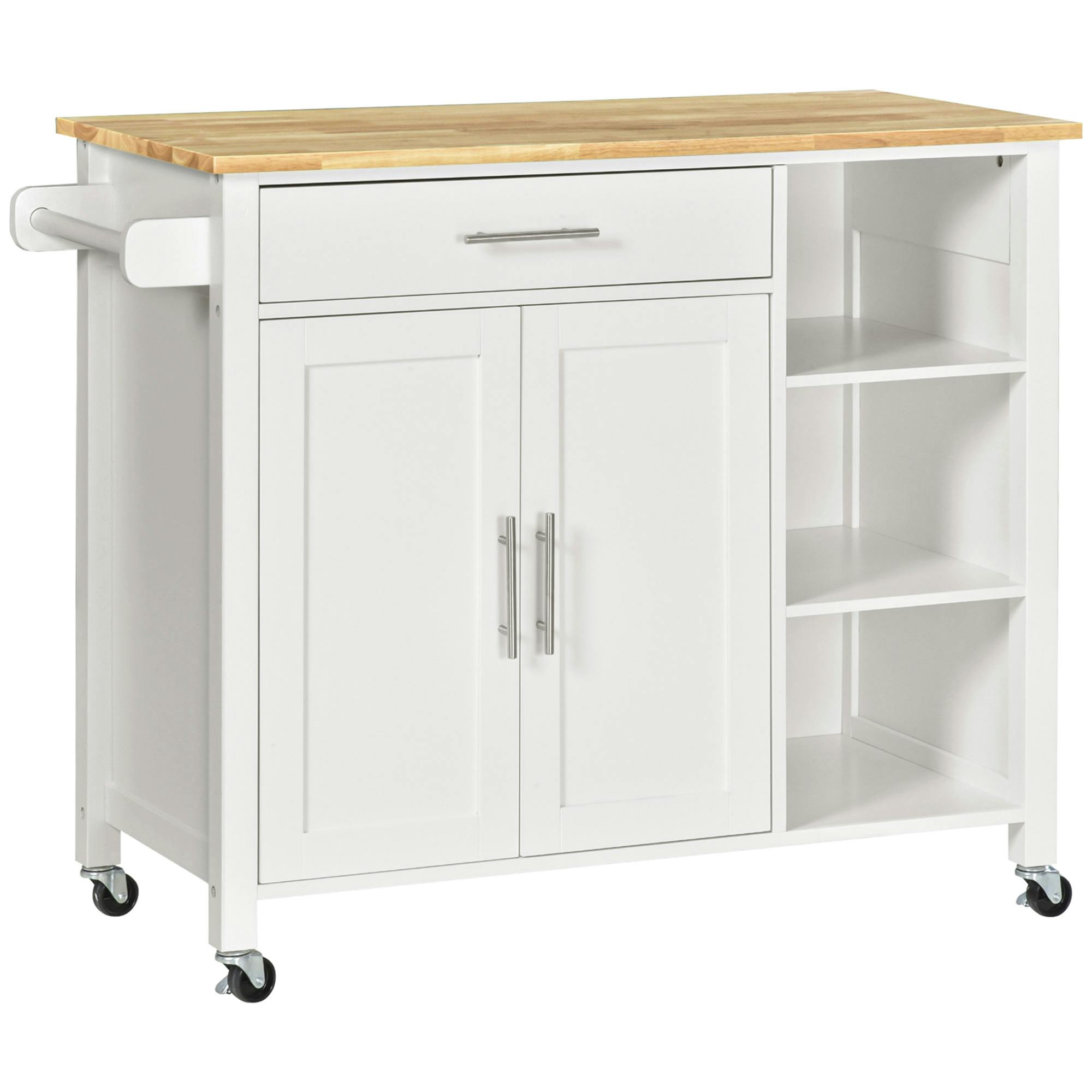 Mueble auxiliar de cocina con ruedas 1 cajón y 2 puertas, blanco