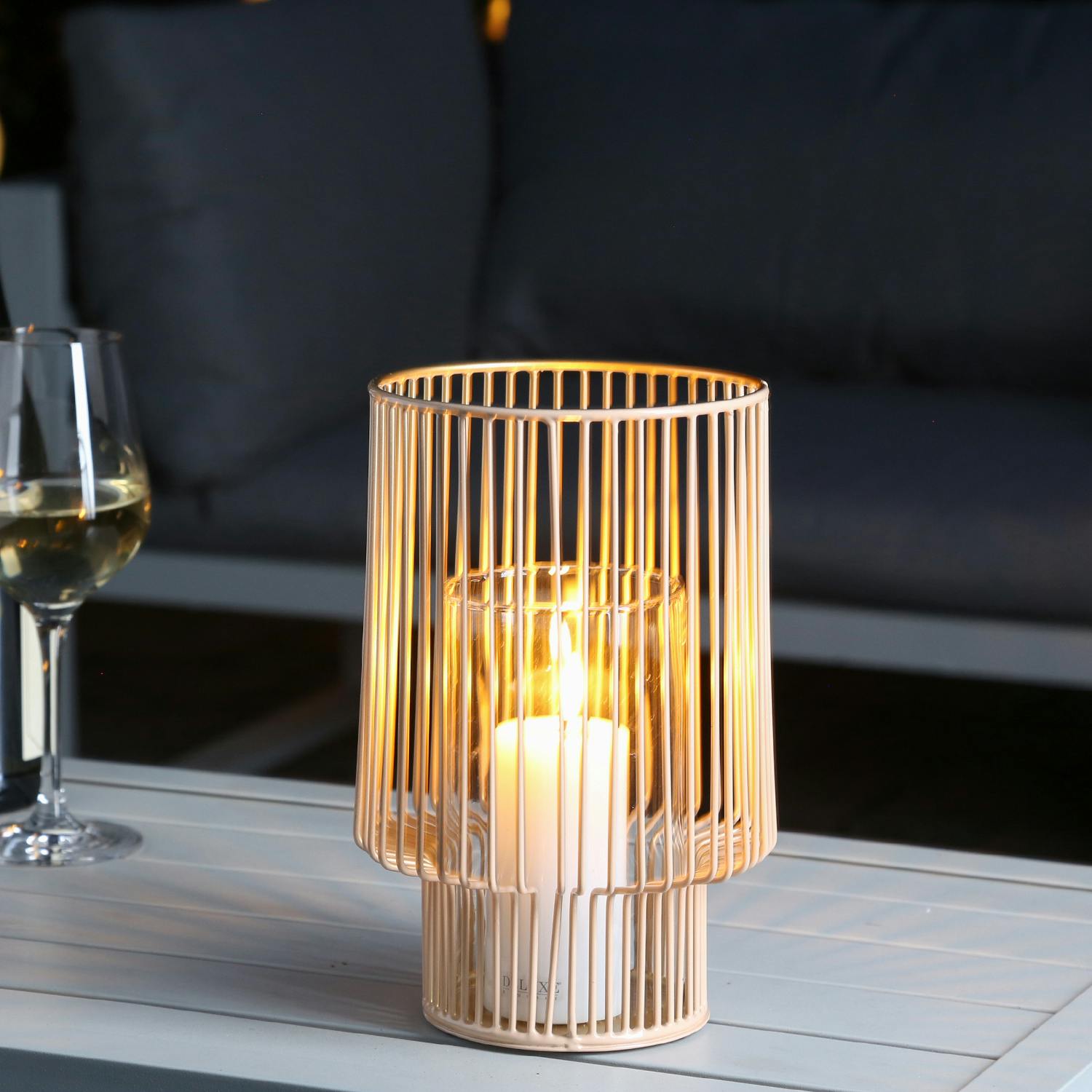 gold Laterne Windlicht | Glaseinsatz Marktplatz METRO terracotta Metall Tischlaterne Kerzenhalter