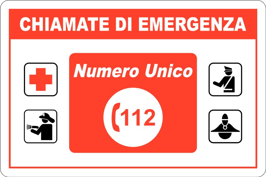 cartello alluminio 300x200 mm chiamate di emergenza numero unico 112 Mercato Online METRO