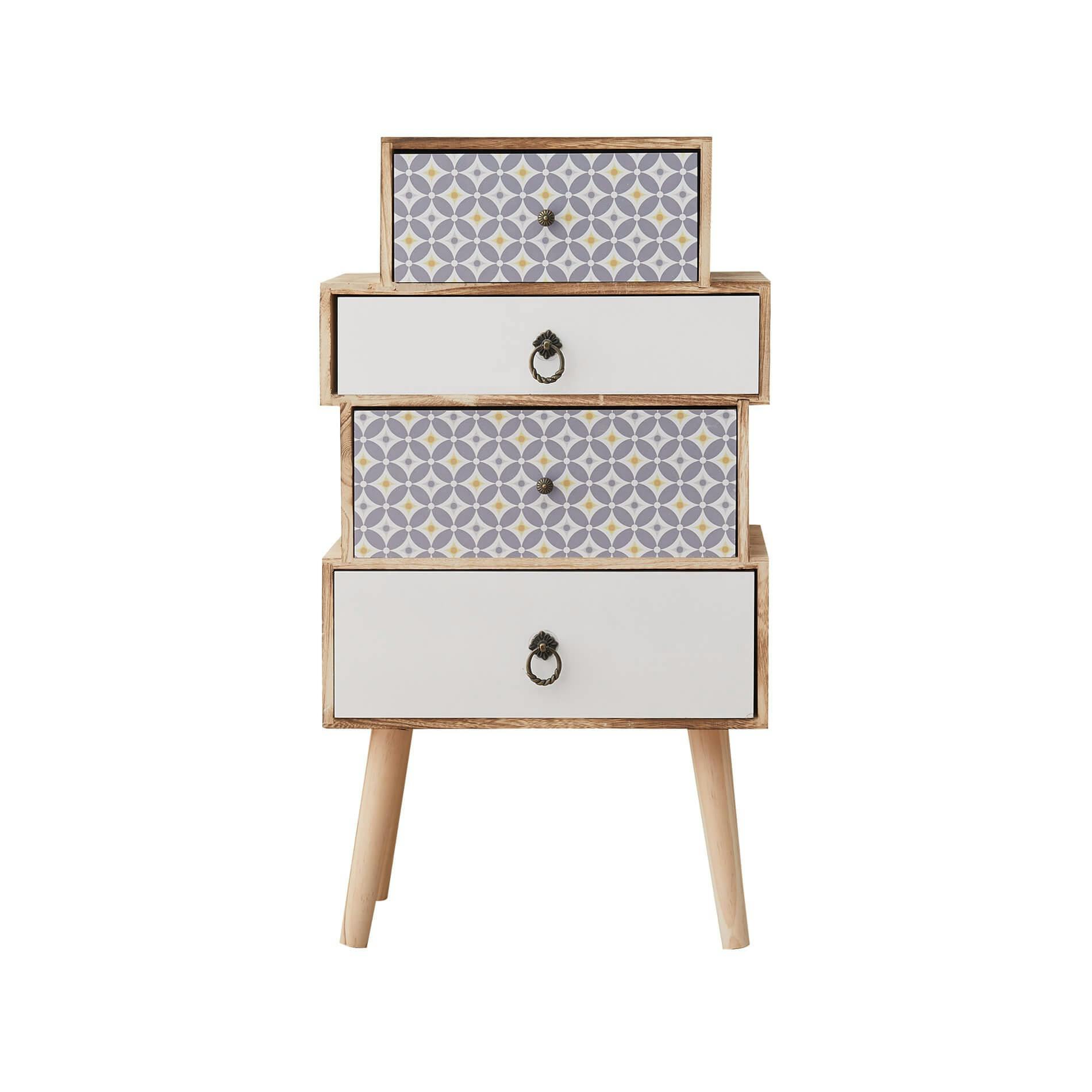 Rebecca Mobili Mobiletto Cassettiera 4 Cassetti In Legno Chiaro Shabby Boho  Per Cucina Ingresso