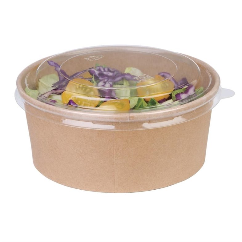 50 Bols boites salade kraft 480 ml 15 cm diamètre par 4,5 cm hauteur + 50  couvercles - Emballage Garrigou