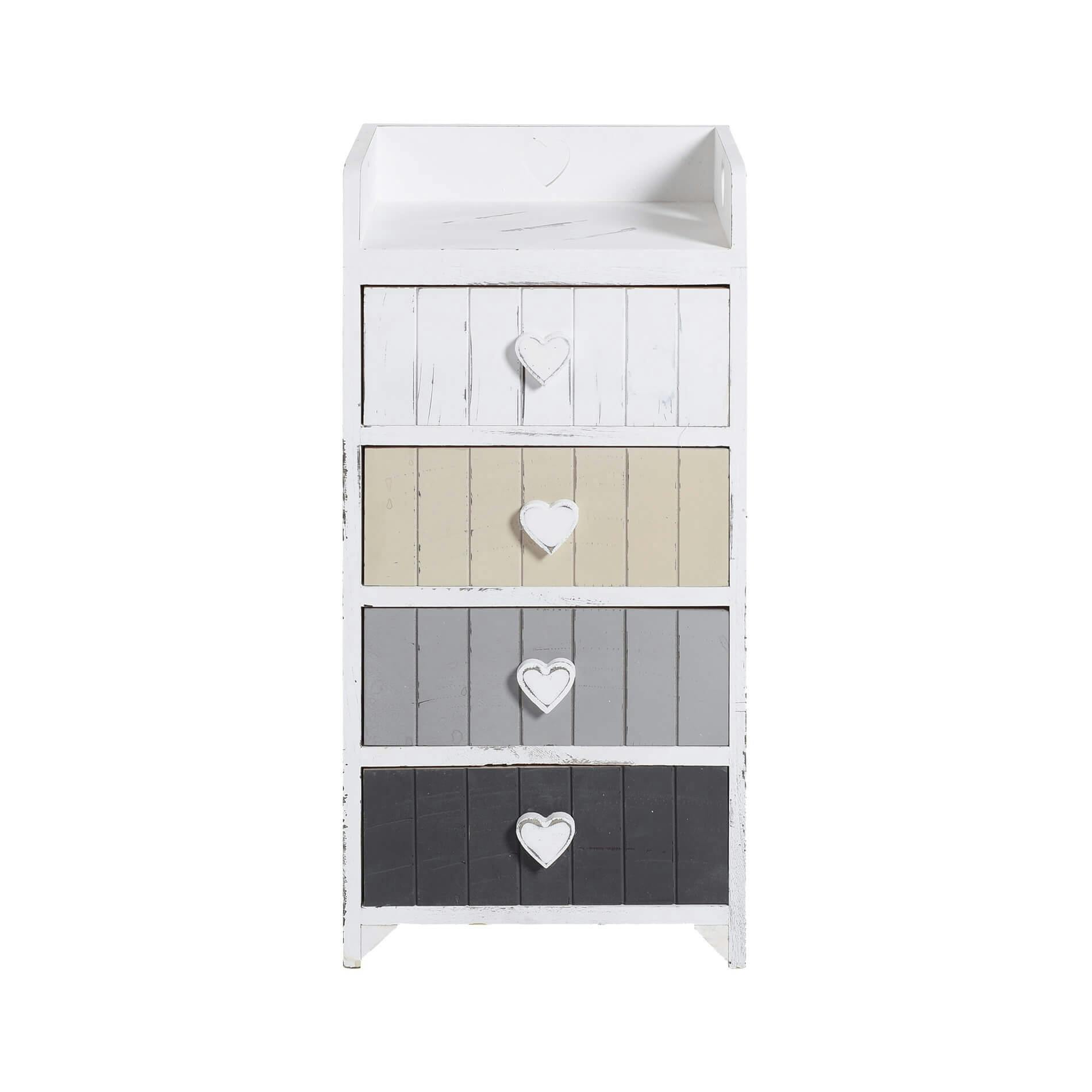 Rebecca Mobili Cassettiera Comodino Bianco Shabby Cassetti Cuore 72x35x27