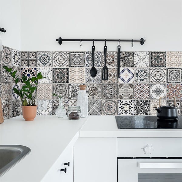 CREARREDA Paraschizzi per Cucina Adesivo da Parete Facile da Applicare  Azulejos Antichi 190x60cm, Made in Italy, Ignifugo e Resistente all'Acqua,  PVC