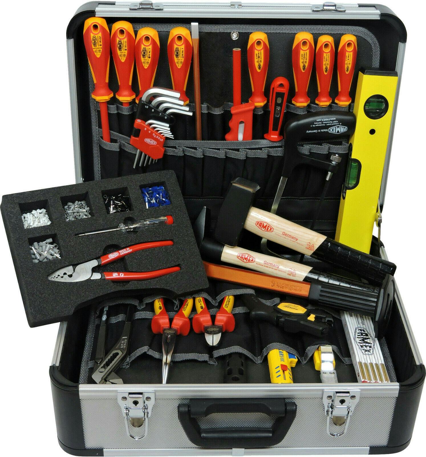 FAMEX 436-10 Elektriker Werkzeugkoffer mit gefüllt Werkzeug - Top Qualität METRO Werkzeugkiste Marktplatz Set - | Profi