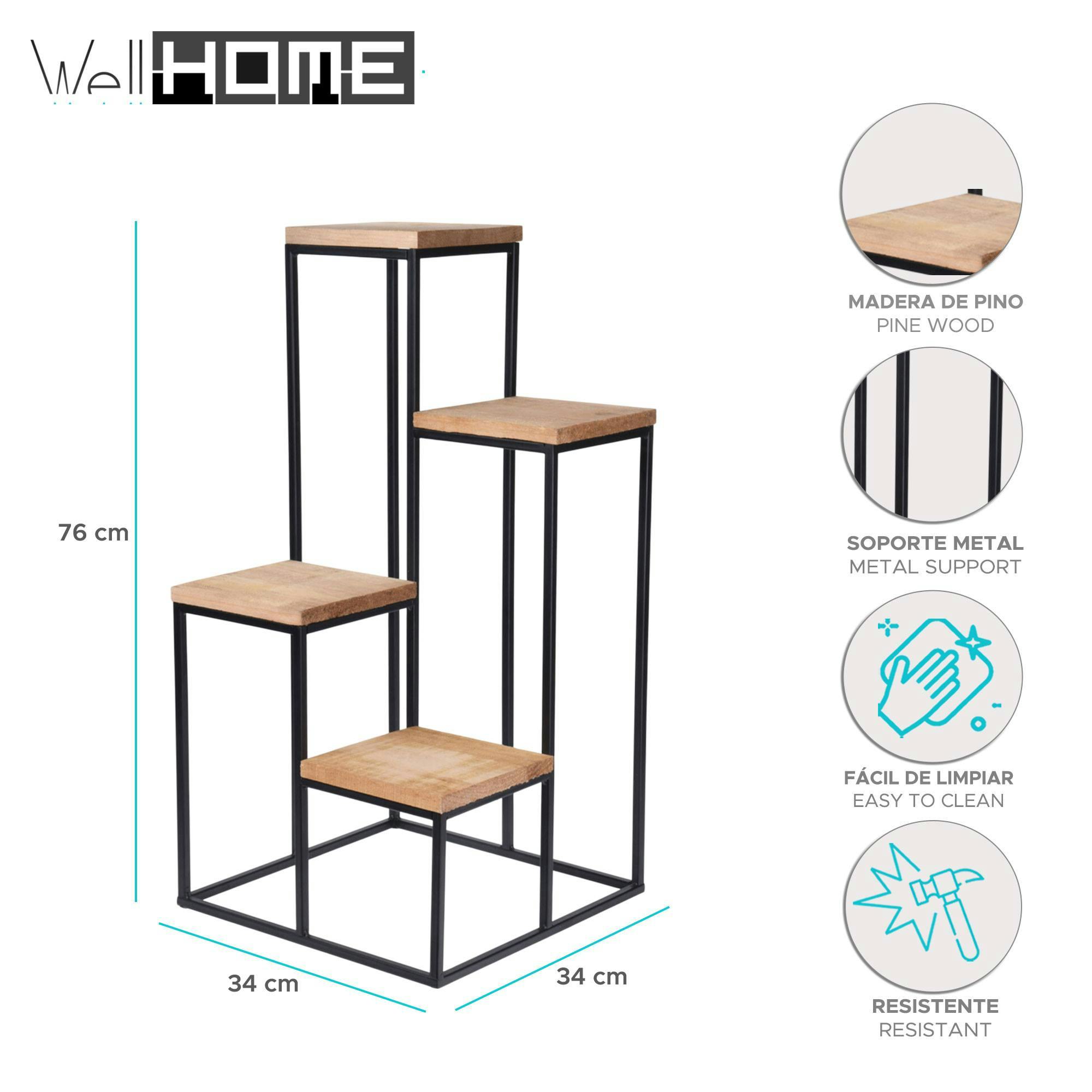 Relaxdays Pflanzenständer Rund - 3 Ablagen Blumenregal Schwarz/Natur