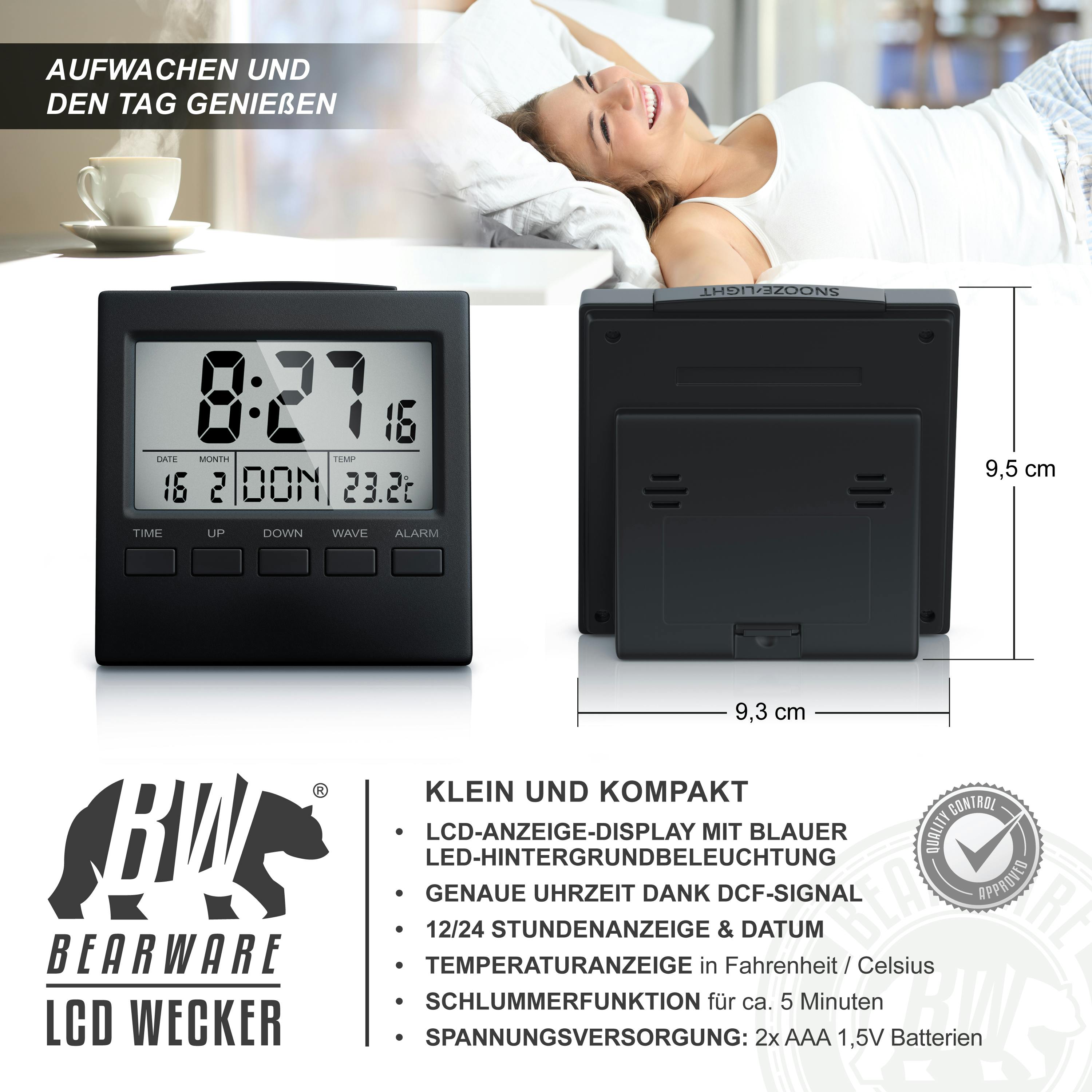 BEARWARE Digital-Funkwecker mit Innen-Temperaturanzeige DCF