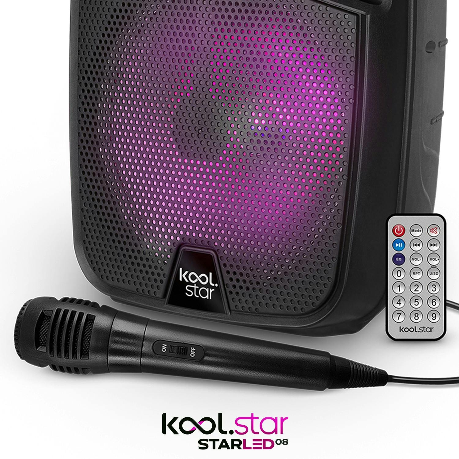 Enceinte Amplifié Mobile KARAOKE ENFANT KoolStar 100W, USB Bluetooth, Micro  - Boomers 20cm à LED RVB, Jeu