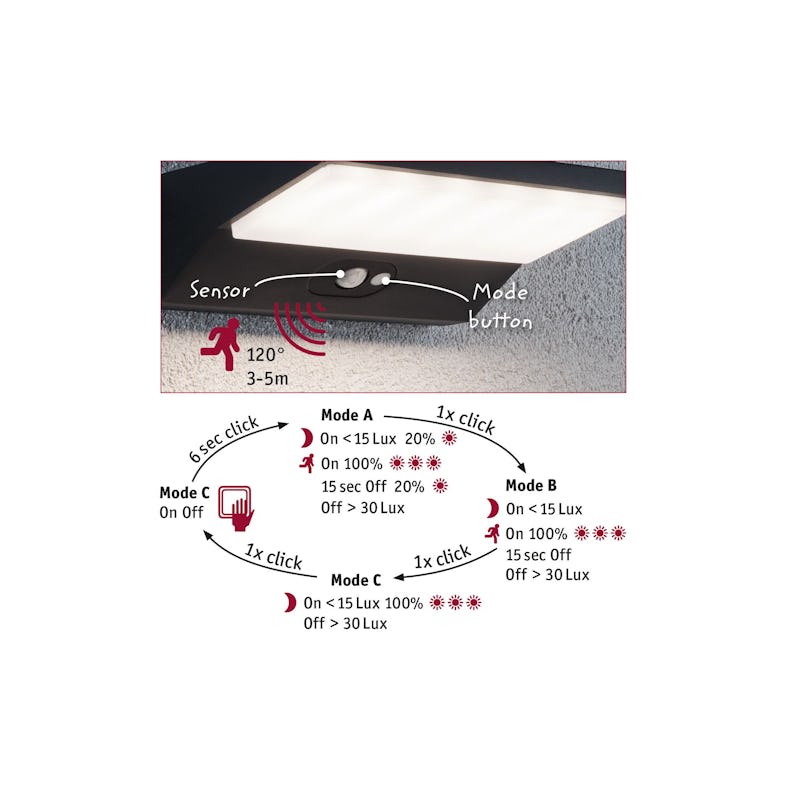 LED Außenwandleuchte Azalena Bewegungsmelder mit Hochfrequenz-Sensor IP44  250x97mm 3000K 8,5W 700lm 230V Anthrazit Kunststoff/