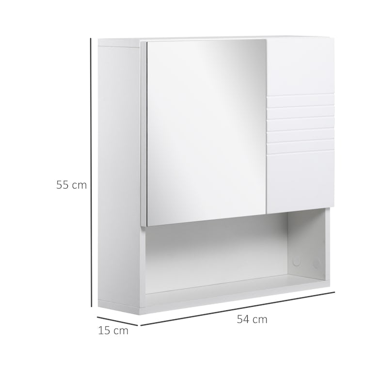 HOMCOM Armario de Baño con Espejo y Luz LED con 2 Estantes e Interruptor  Táctil para Dormitorio Aseo 50x15x60 cm Blanco