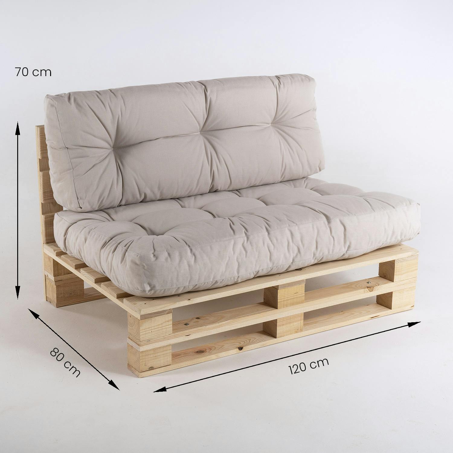 Pack 4 sofás para palets + 4 cojín de asiento 80x120x16 cm + 4 cojín  respaldo 42x120x16 cm, Olefin color crudo, Repelente al agua | MAKRO  Marketplace