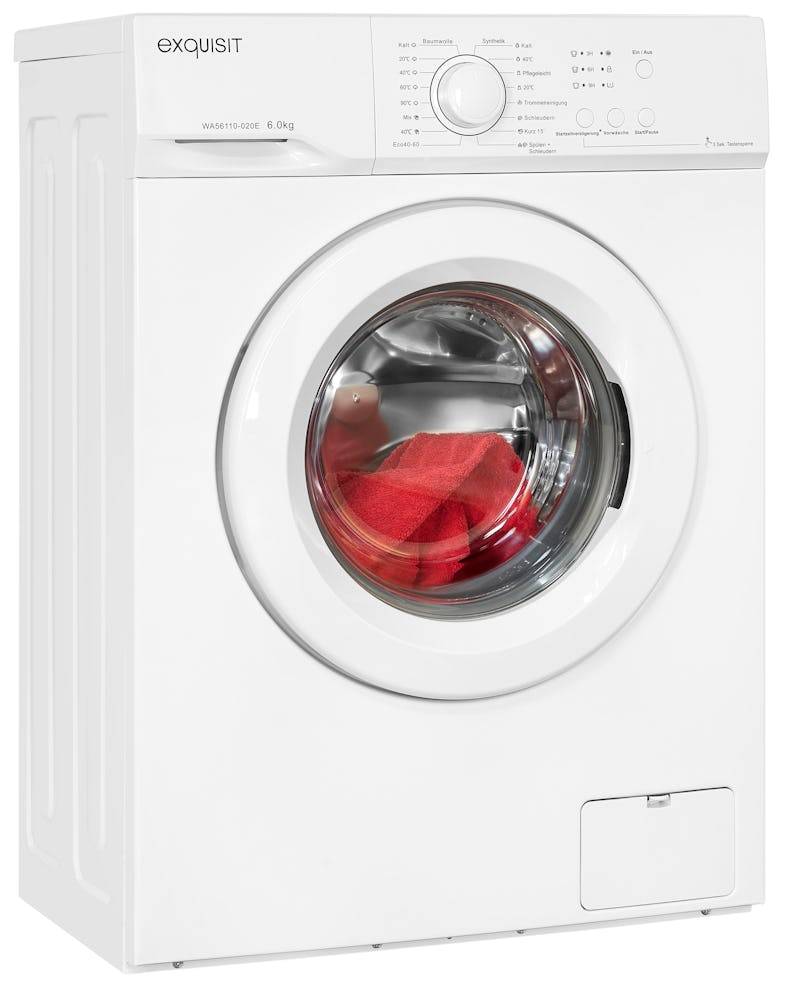 Exquisit Waschmaschine WA56110-020E | 6 kg Fassungsvermögen |  Energieeffizienzklasse E | 9 Waschprogramme | Kindersicherung |  Startzeitvorwahl | METRO Marktplatz | Frontlader