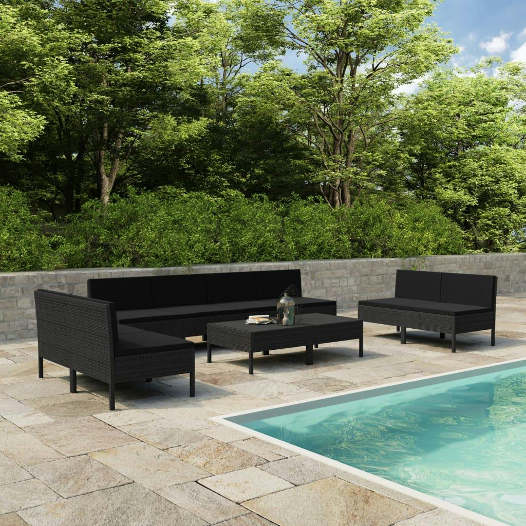 vidaXL 10tlg. GartenLoungeSet mit Auflagen Poly Rattan