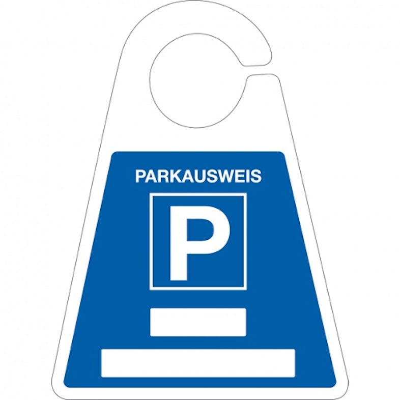 Parkausweis mit Parkplatzzeichen, zum Beschriften, blau, Kunststoff,  120x165mm I 10 Stk