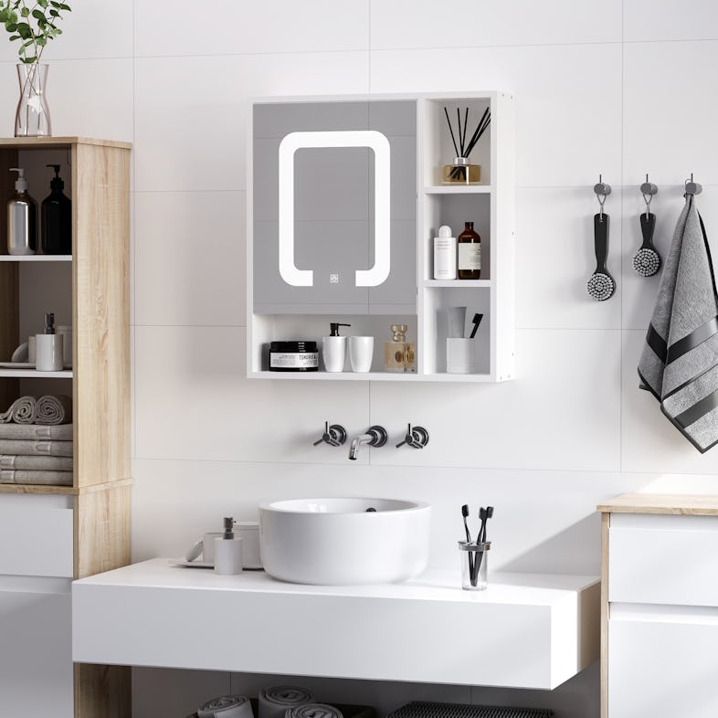 Armario de baño con espejo montado pared kleankin 60x18x50 cm blanco