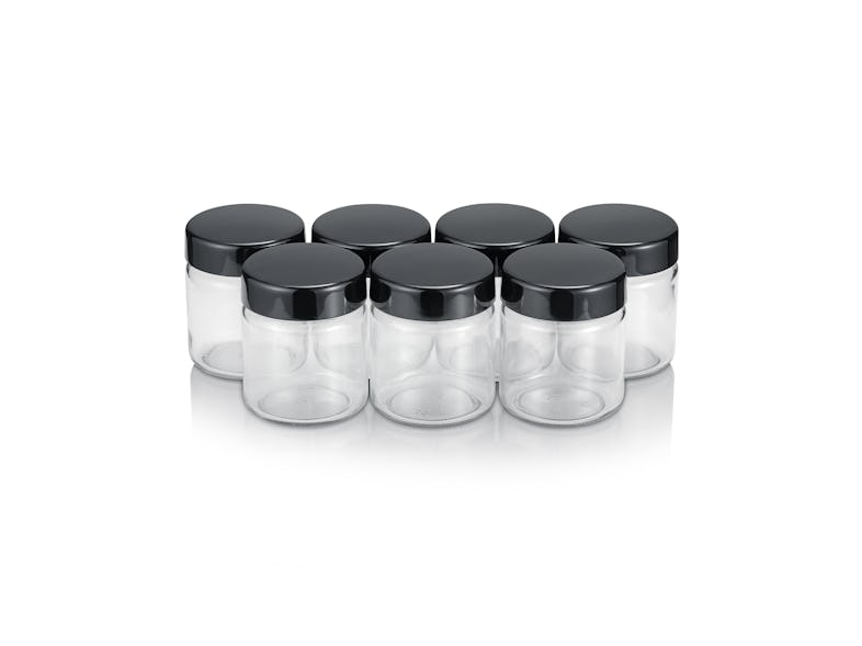 SEVERIN EG 3514 - 7 Tarros de repuesto 150 ml cada uno para yogurtera, con  tapa antiderrames 100% libre de BPA Cristal /Negro