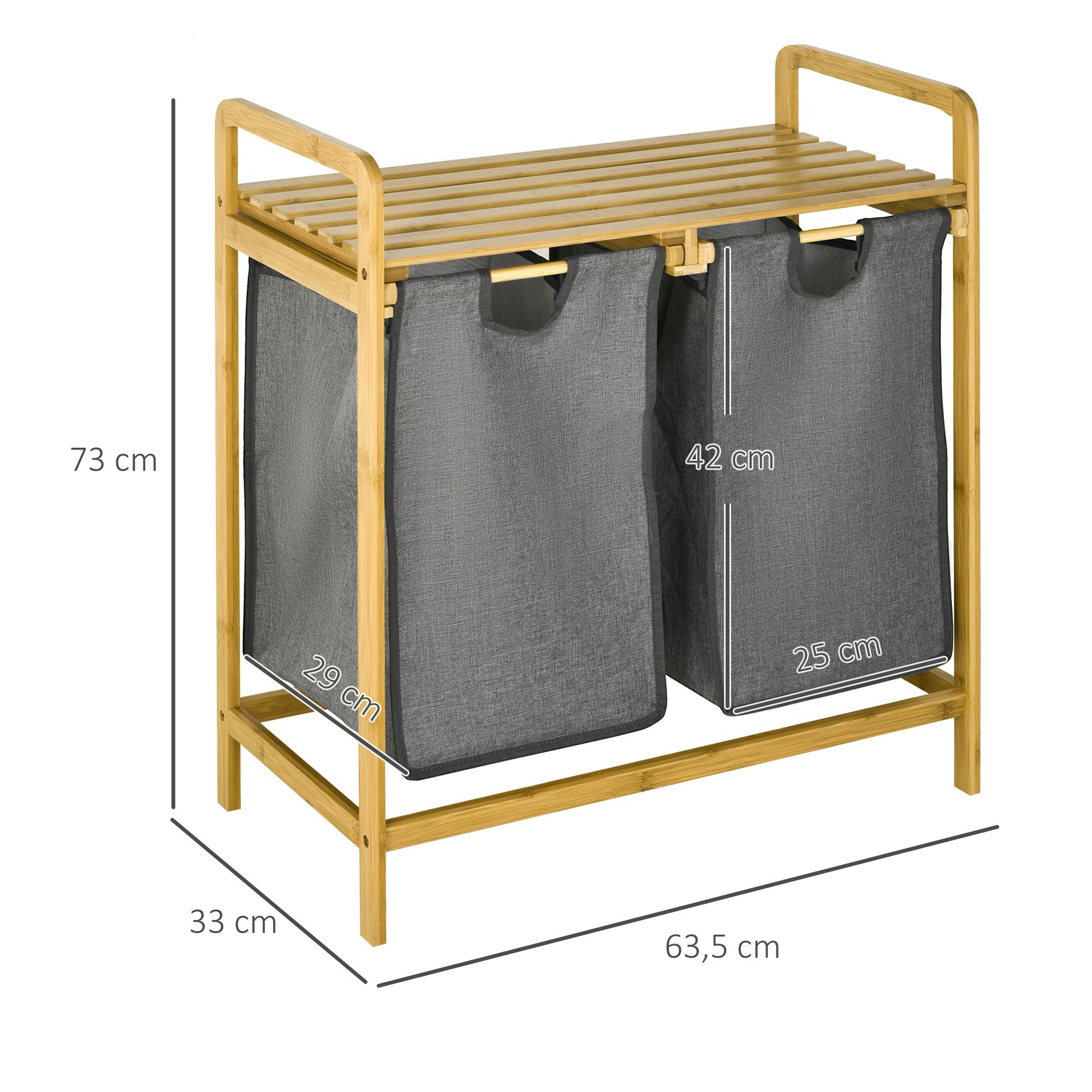 Cesto para ropa sucia Homcom 2 compartimentos+tapa bambú 63x52x32 cm