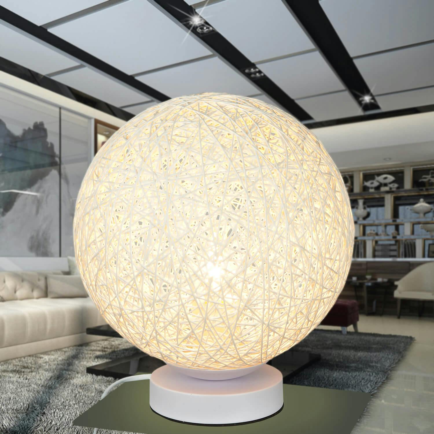 Licht-Erlebnisse Nachttischlampe WASSON Weiß Kugel Schirm Metall Geflecht  E27 dekorative Tischleuchte Schlafzimmer, AD151-10-19 | METRO Marktplatz