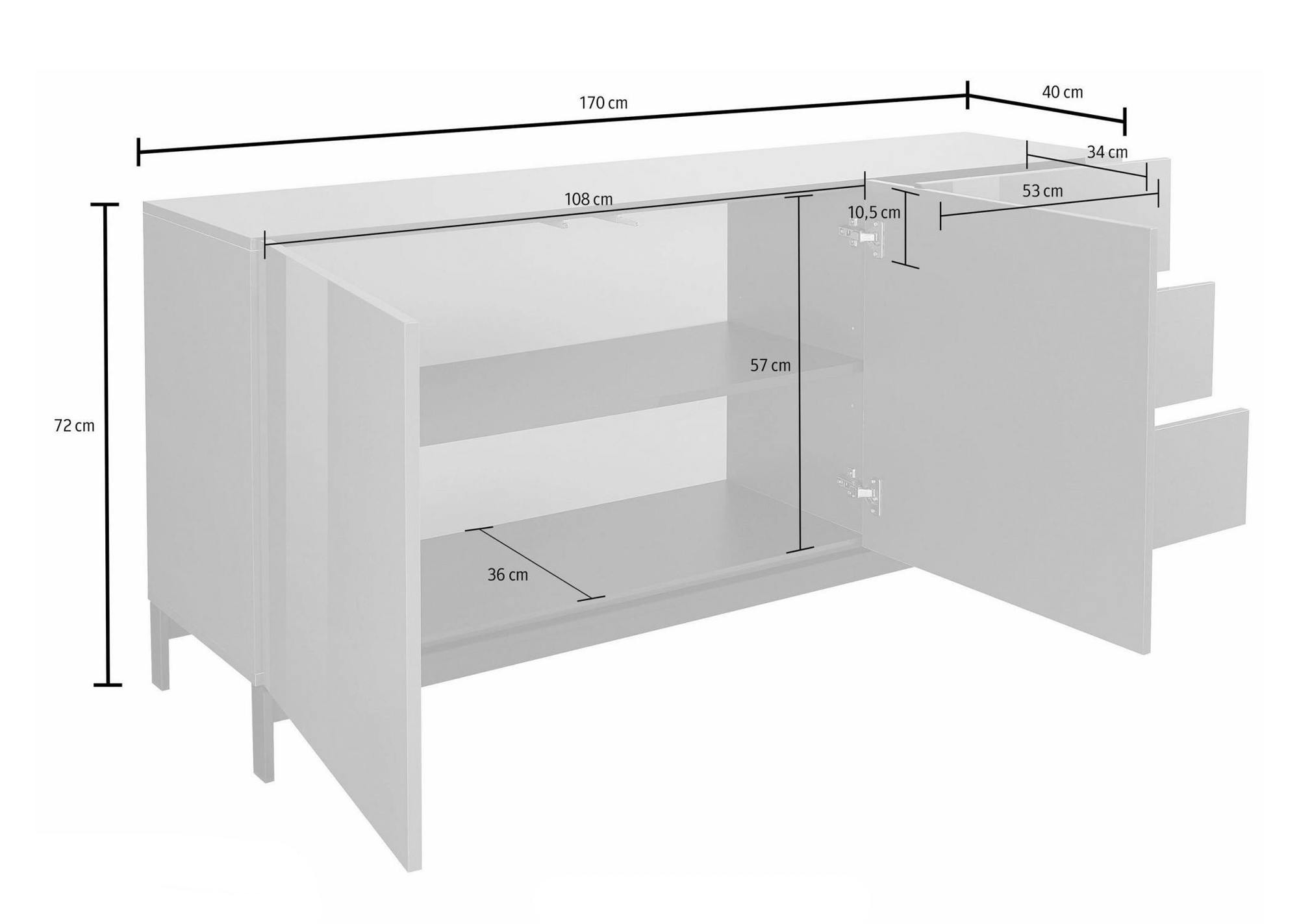 Credenza Louis, Madia da cucina a 2 ante e 3 cassetti, Buffet da